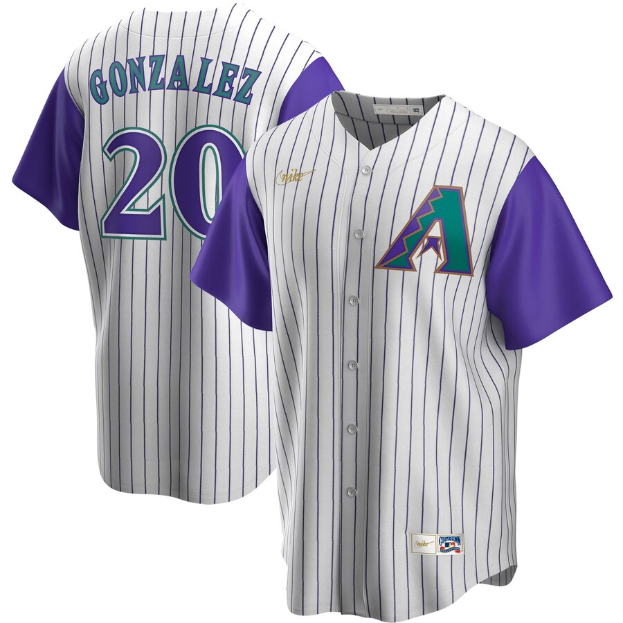 Arizona Diamondbacks 20 Luis Gonzalez Nike Alternate Cooperstown Collection Player MLB Jersey Cream Purple